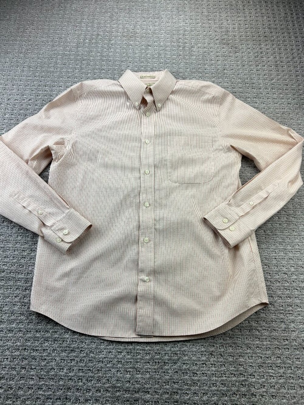 Eddie Bauer Button Up Shirt Men Medium M Orange White Checks Wrinkle Resistant